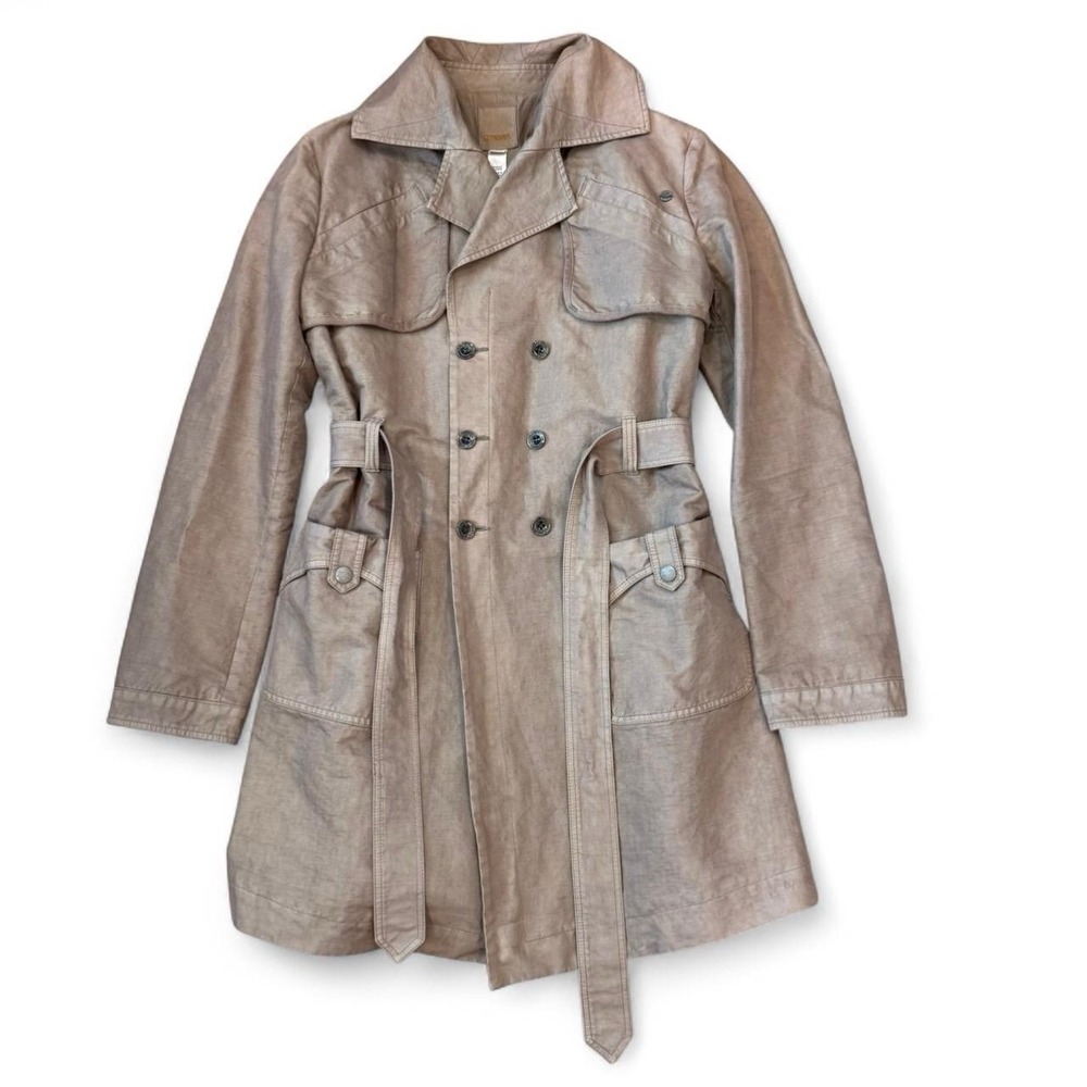 Diesel Overcoat Trench Coat Women's XL Belted Pockets Jacket Beige City Preppy
